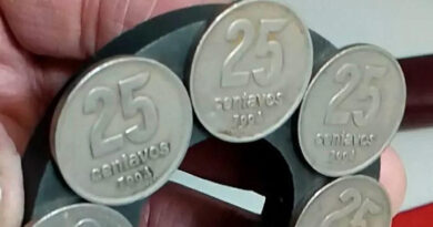 20231213 monedas de 25 centavos Alberto Fernández